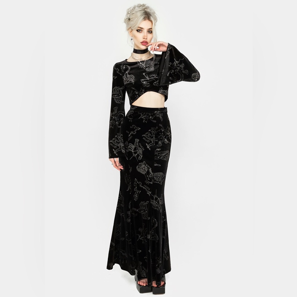 NWT Disturbia Zodiac Foil Print Flute Sleeve Crop Top US 4 / UK 8 - Picture 4 of 8
